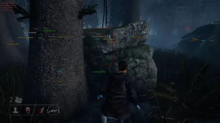 Survivor ESP boxes, generators, hooks, and hatch in a Dead by Daylight trial